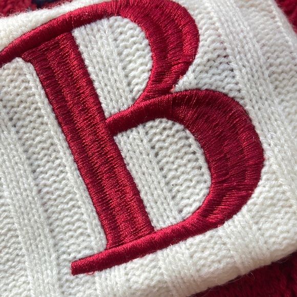 15 inch cabled sweater knit Christmas stocking embroidered B - Picture 4 of 7